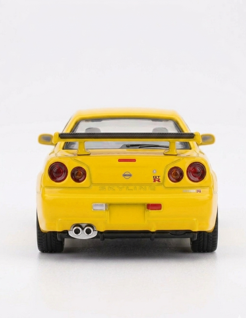 MINI GT Nissan Skyline GT-R R34 V-Spec Amarillo Relámpago Mijo Exclusivo 1:64 762