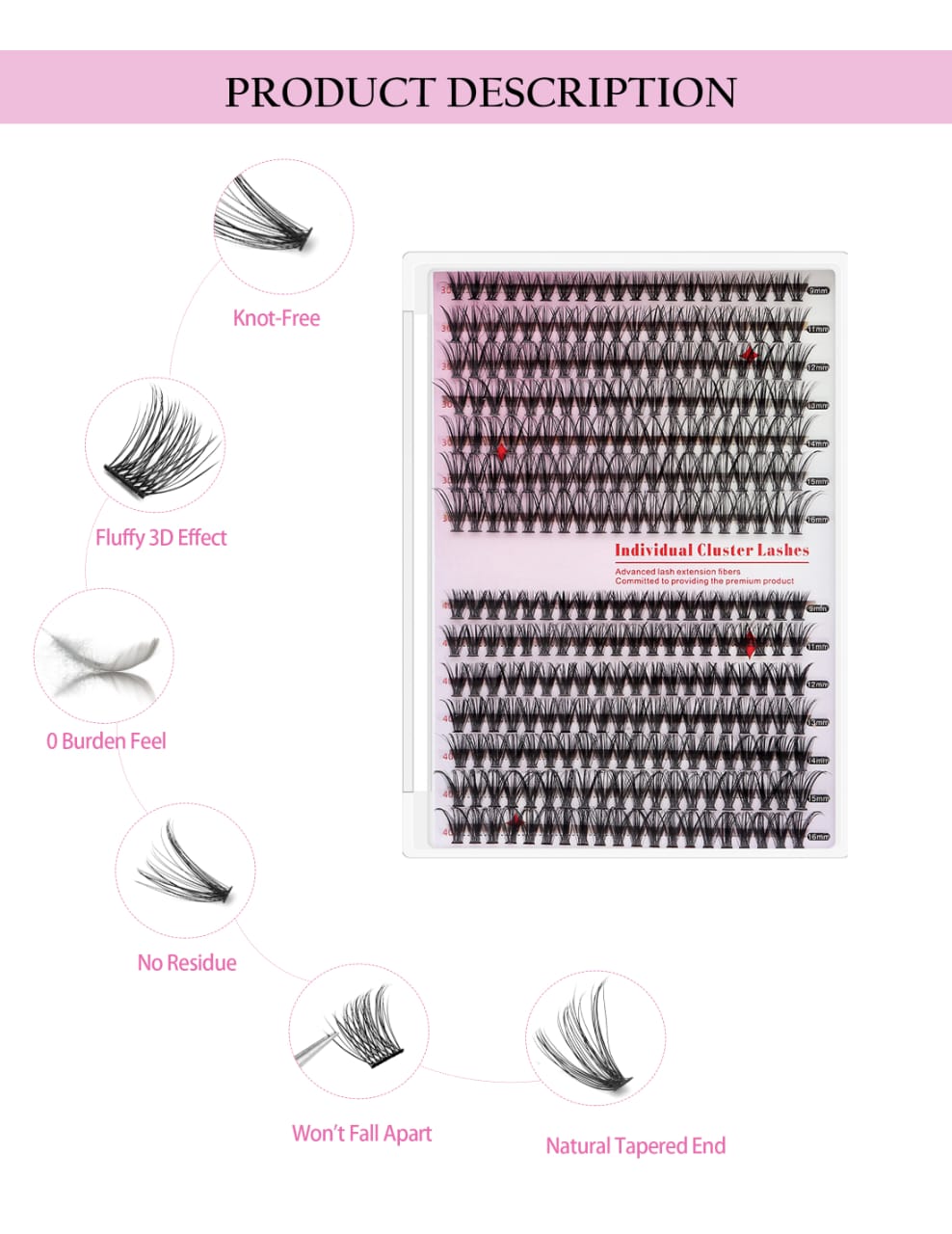 EyeLashes Cluster Tray(5 tools) with Seal,Bond,Curler,Remover and Brush