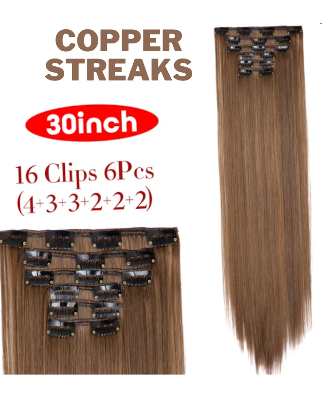 16 Clip Light Brown with Copper Streak Extension - Zebaish Wigs and Extension