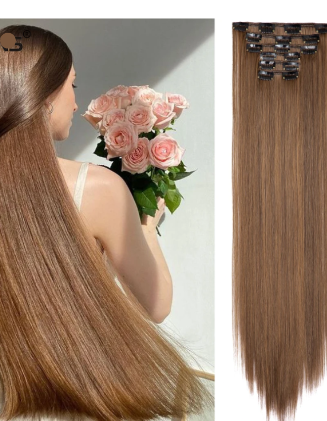 16 Clip Light Brown with Copper Streak Extension | Zebaish Wigs & Extensions