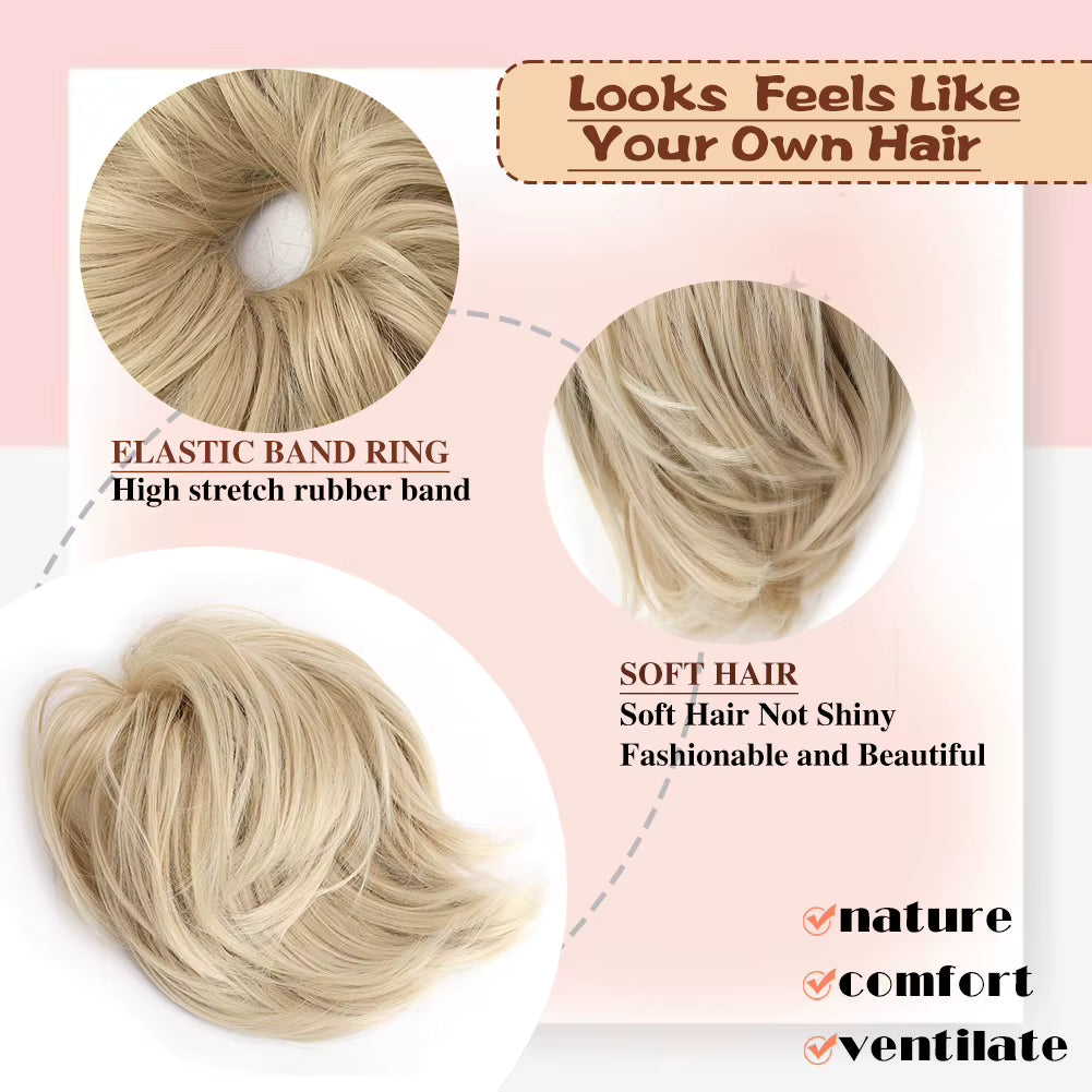 Moño Desordenado con Extensión de Pelo Rubio Ceniza, Moño de Fibra Sintética de 8 Pulgadas, Coletero con Volumen y Banda Elástica | Zebaish Wigs And Extension
