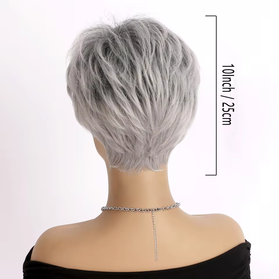 Zebaish Short Silver And Grey Wig With Bangs