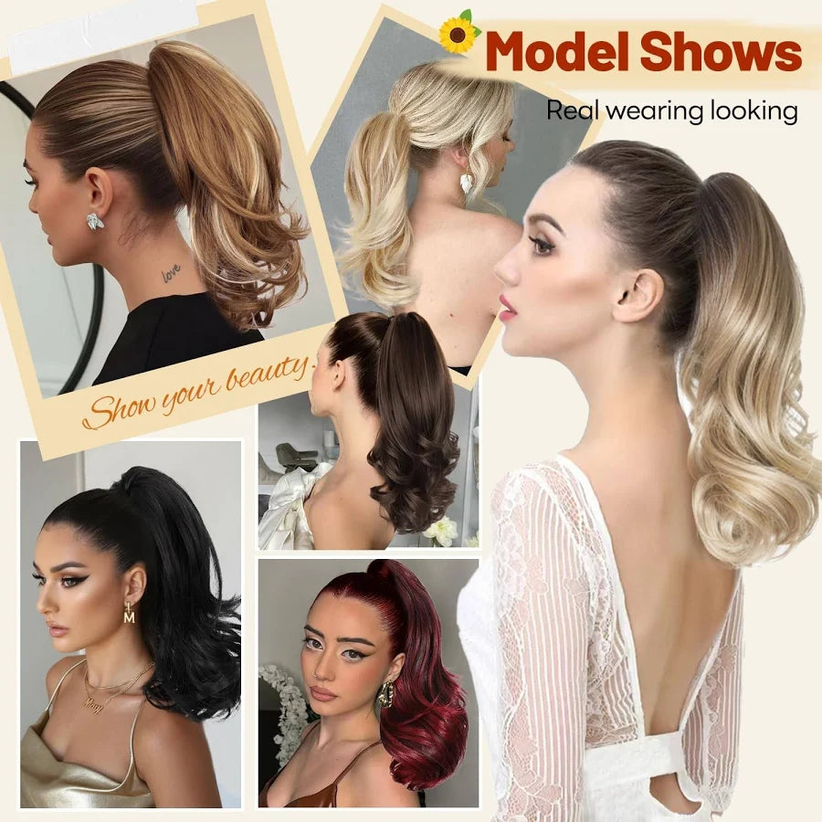 Extensión de cola de caballo 14" rubia platino larga ondulada postiza para mujer | Zebaish Wigs And Extensions