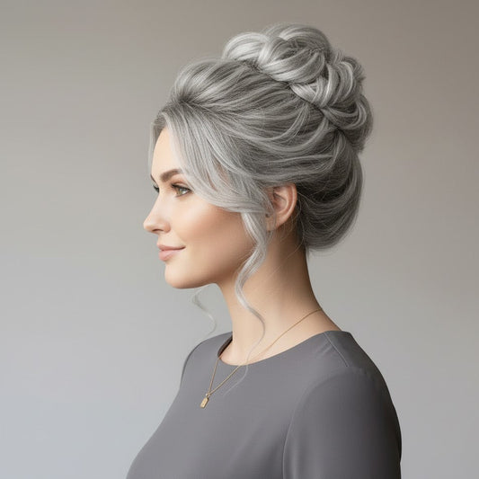 Woman with styled hair against a neutral background