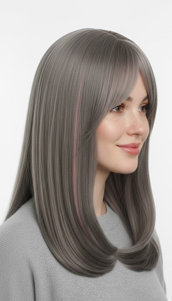 Peluca rubia platino con reflejos rosa empolvado, 40,64 cm de largo, cabello sintético | Zebaish Wigs & Extensions