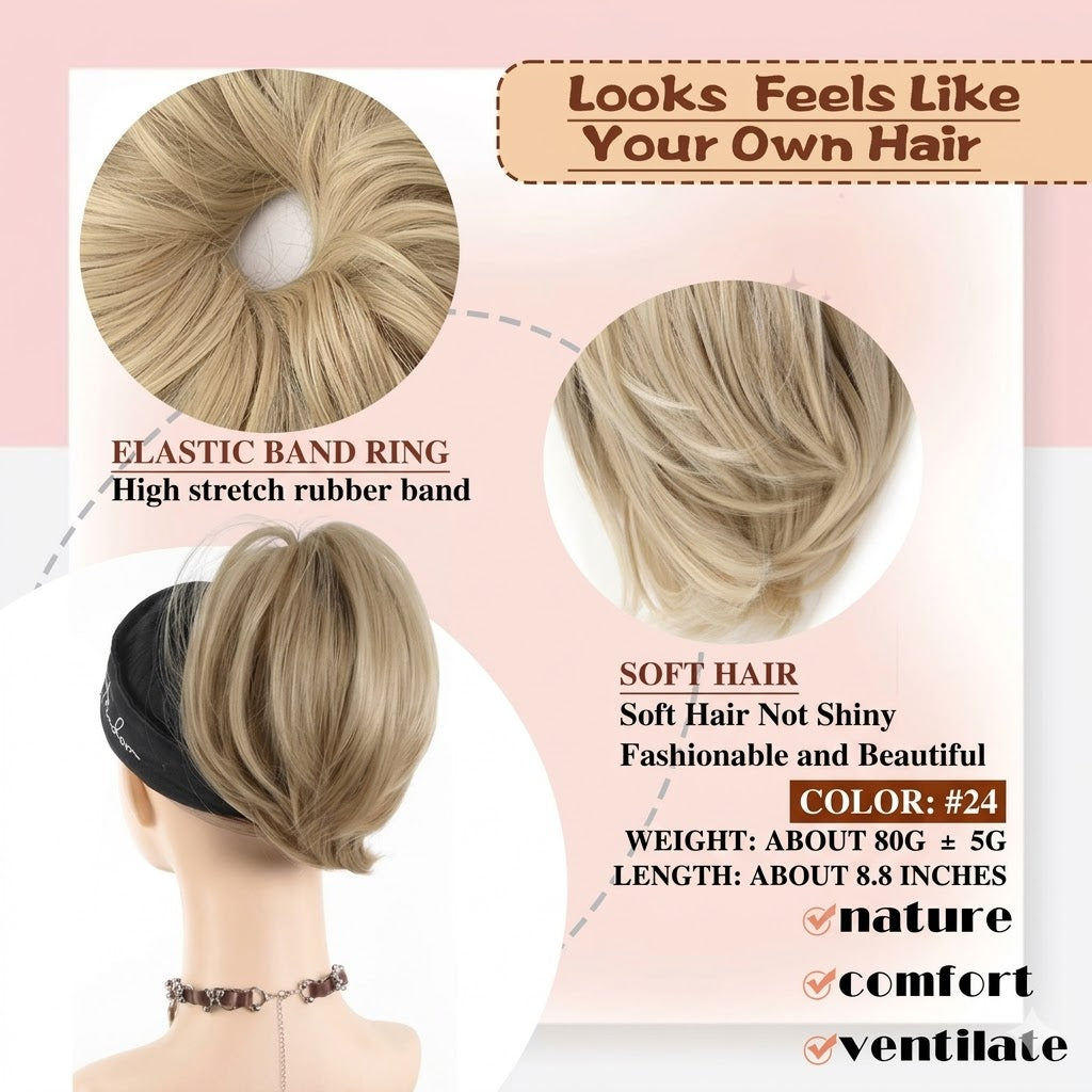 Extensiones de cabello sintético tipo moño desordenado de color rubio cenizo de 8 pulgadas, tipo moño, scrunchie con banda elástica | Zebaish Wigs And Extensions