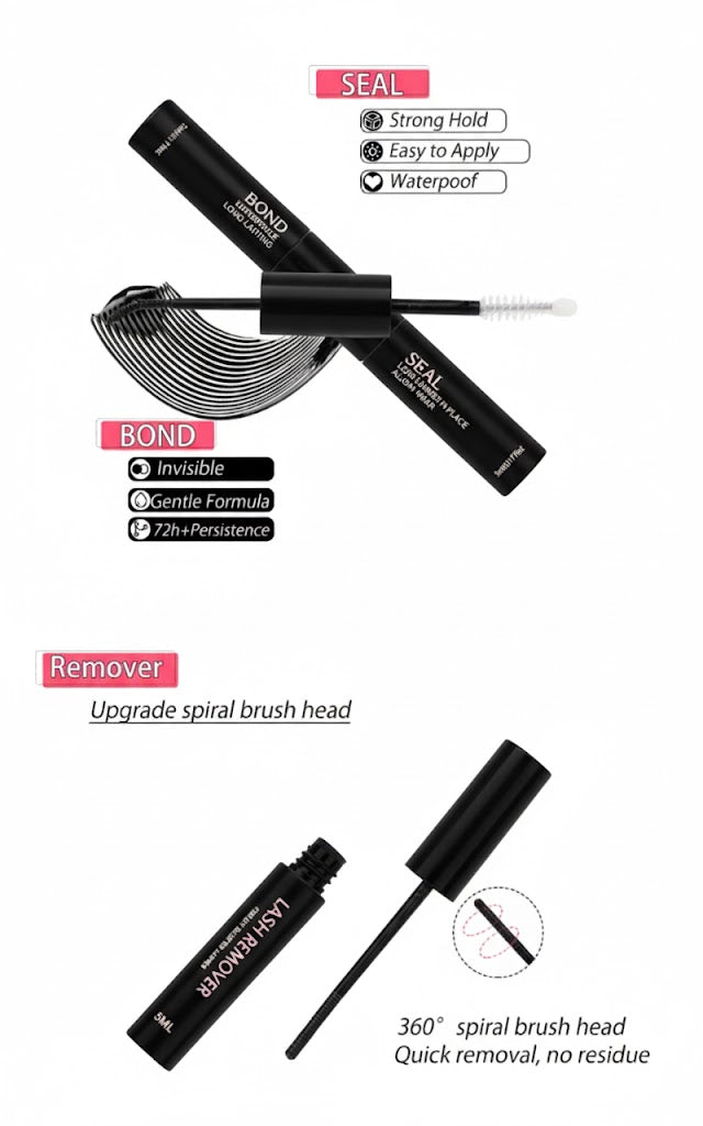 EyeLashes Cluster Tray(5 tools) with Seal,Bond,Curler,Remover and Brush