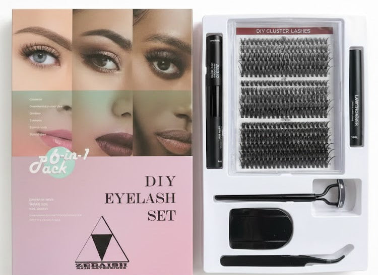 EyeLashes Cluster Tray(5 tools) with Seal,Bond,Curler,Remover and Brush