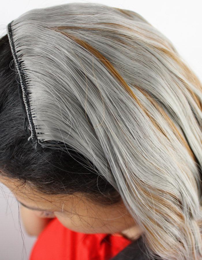 Grey Curl Extension with Light Brown Highlights