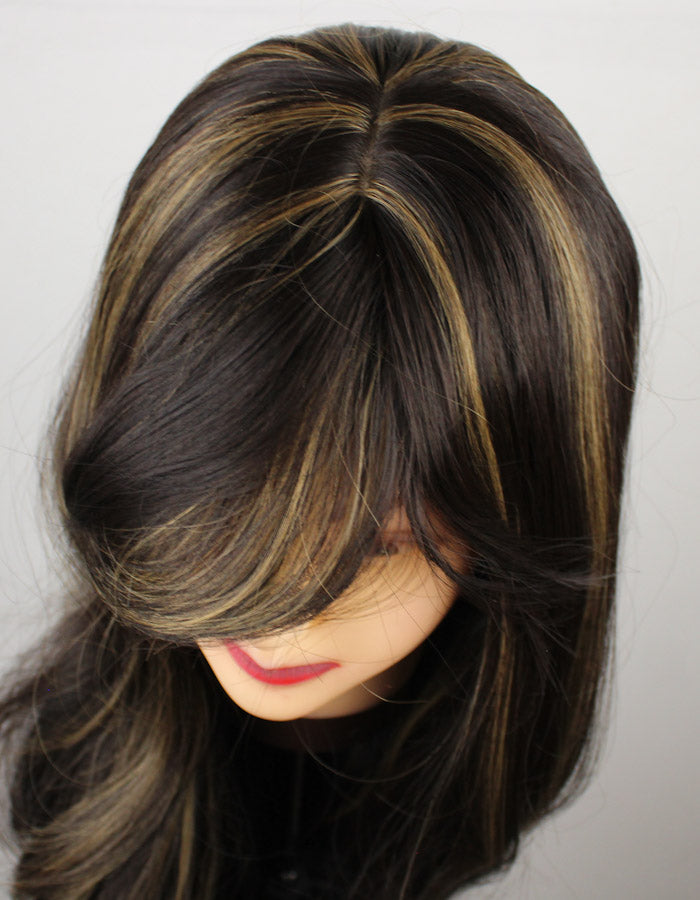 Dark Brown With Golden Highlights Wig - Zebaish Wigs and Extension