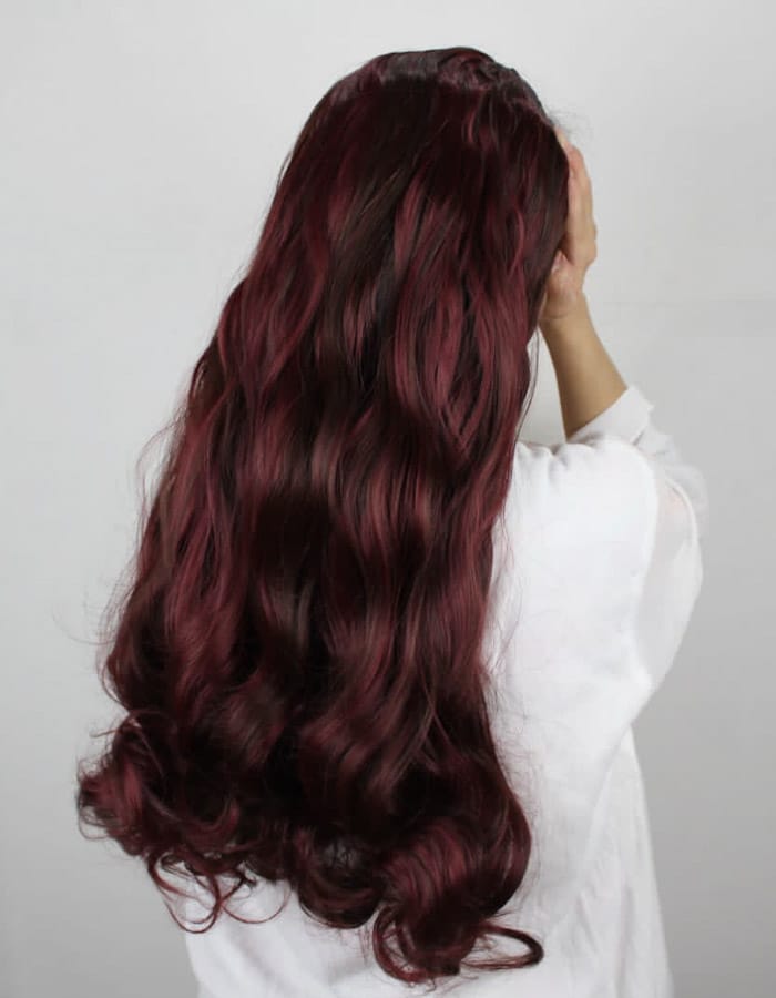 Chocolate Brown Extension With Red Highlights - Zebaish Wigs and Extension