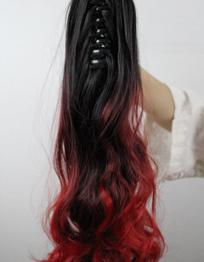 Natural Black To Red Ombre Ponytail