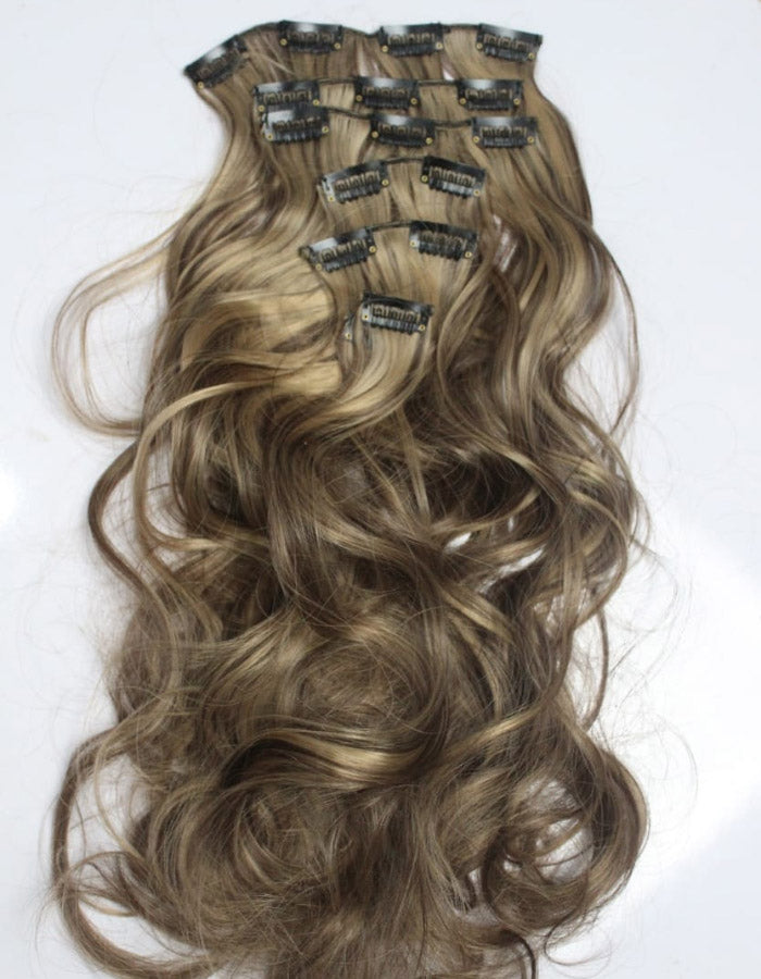16 Clips Extension With Blonde Highlights