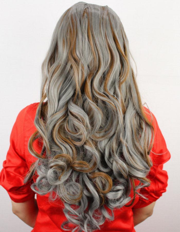 Grey Curl Extension with Light Brown Highlights