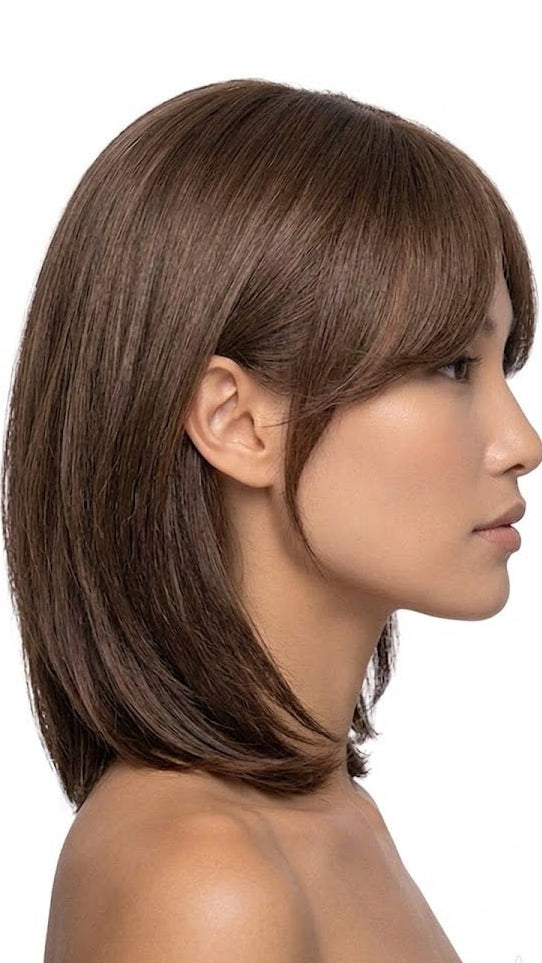 Woman with a stylish haircut on a white background