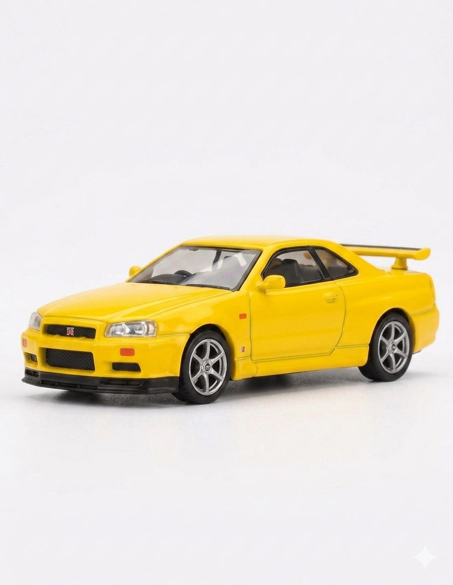 MINI GT Nissan Skyline GT-R R34 V-Spec Amarillo Relámpago Mijo Exclusivo 1:64 762