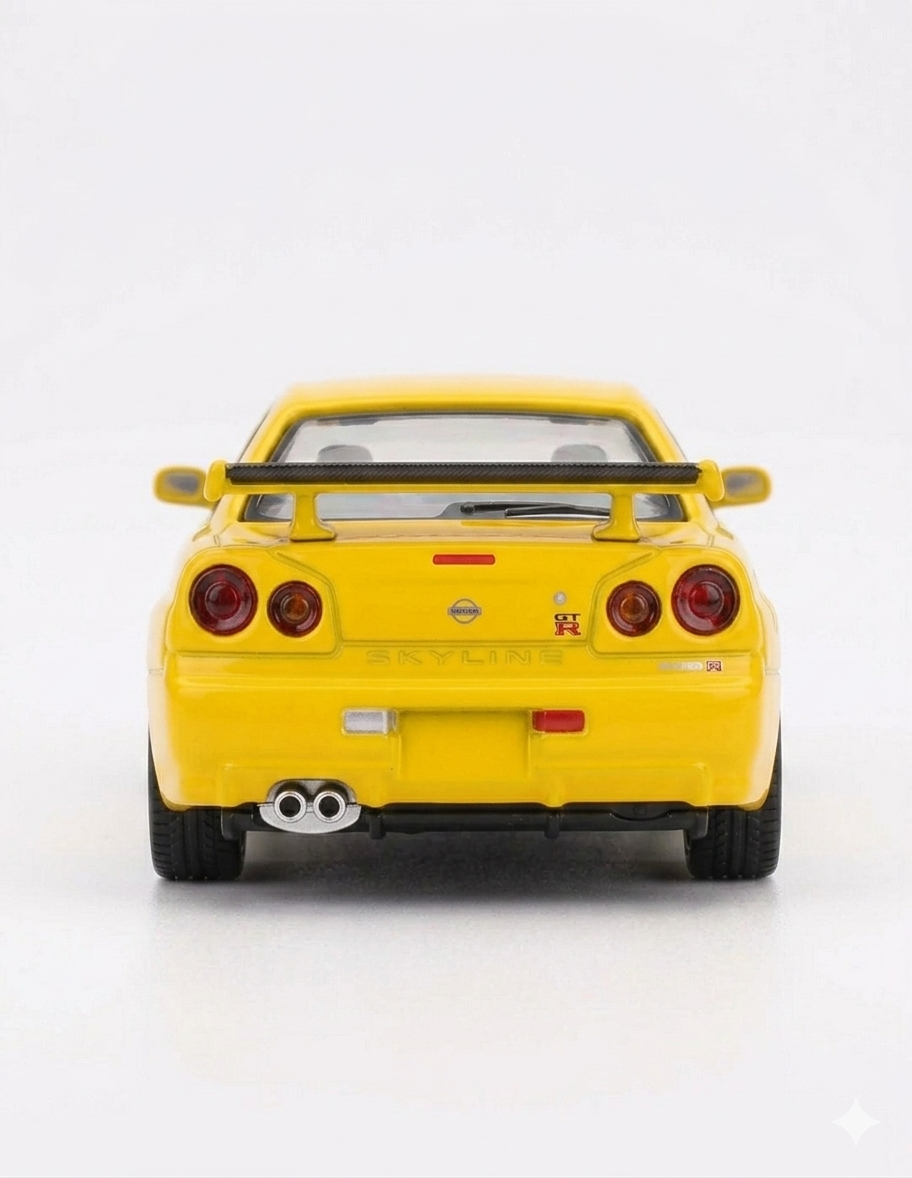 MINI GT Nissan Skyline GT-R R34 V-Spec Amarillo Relámpago Mijo Exclusivo 1:64 762