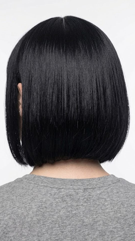 Peluca corta bob negra con flequillo | Peluca sintética recta sin pegamento de 14 pulgadas | Zebaish Wigs & Extension