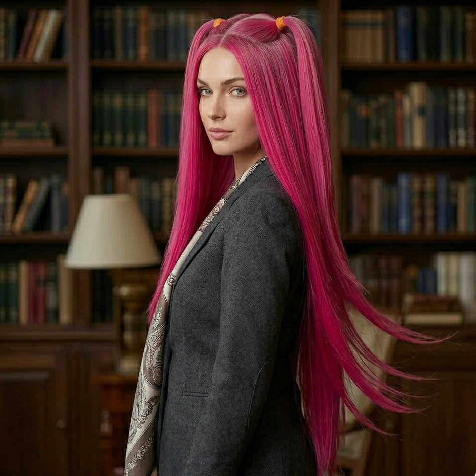 Peluca sintética lisa extralarga Rose Red de 38 pulgadas – Sin pegamento | Zebaish Wigs & Extension