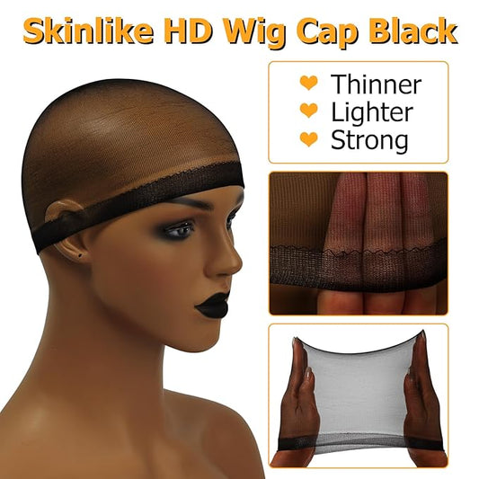 ZEBAISH Skinlike HD Wig Cap, Pack Of 5 Invisible and Sheer Breathable Ultra-thin Stretchy Stocking Caps Black Colour