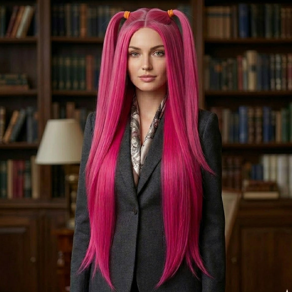 Peluca sintética lisa extralarga Rose Red de 38 pulgadas – Sin pegamento | Zebaish Wigs & Extension