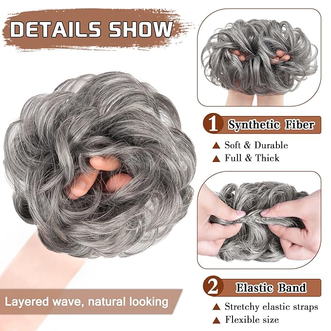 Silver Grey Messy Srunchy Bun Hair Piece for Thin Hair Women Synthetic Chignon | Zebaish Wigs & Extensions