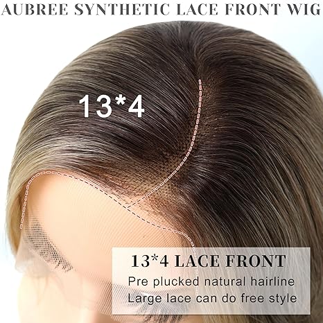 Close-up of a lace front wig with '13*4' marking, showing the natural hairline.