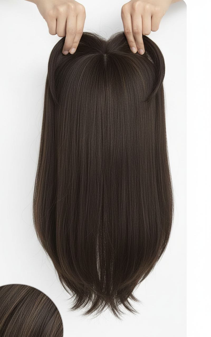 Zebaish Dark Brown 3 Clips Topper Synthetic Hair For Thinning Hair | Zebaish Wigs & Extensions
