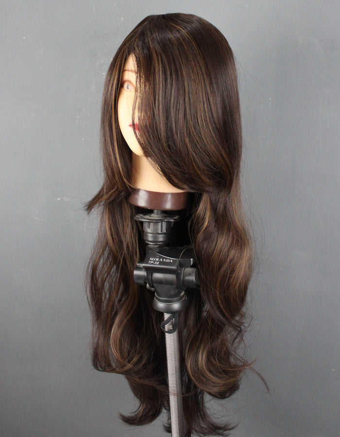 30 Inch Long Gold Highlights with Brown Wig