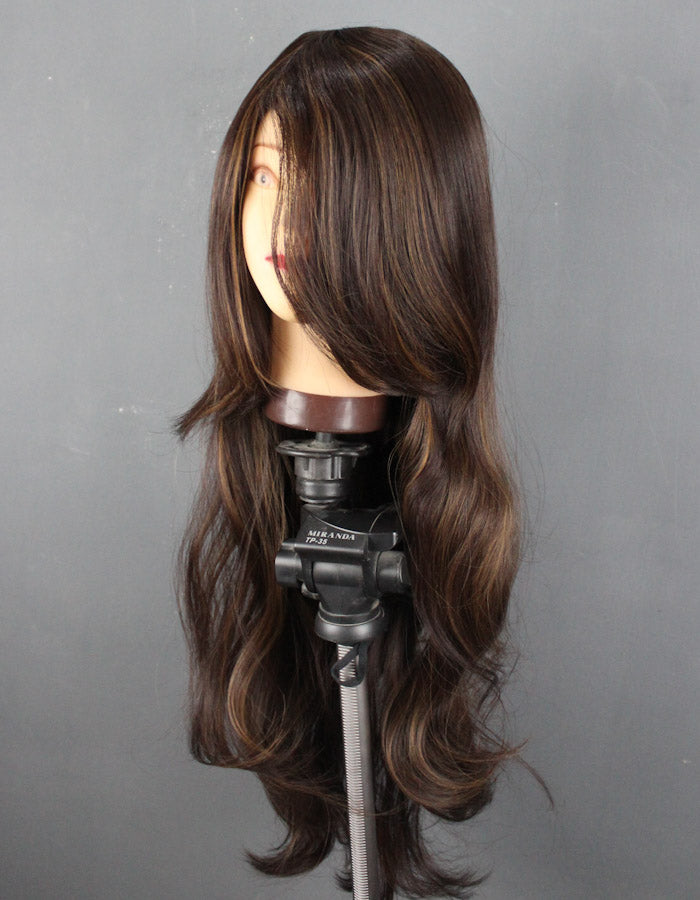 30 Inch Long Gold Highlights with Brown Wig - Zebaish Wigs and Extension