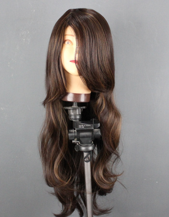 30 Inch Long Gold Highlights with Brown Wig