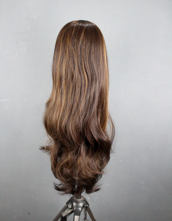 30 Inch Long Gold Highlights with Brown Wig