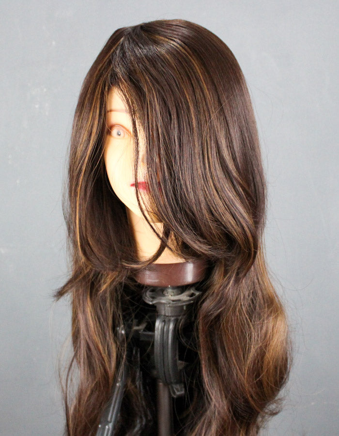 30 Inch Long Gold Highlights with Brown Wig