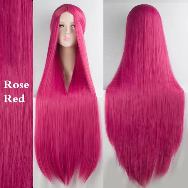 Peluca sintética lisa extralarga Rose Red de 38 pulgadas – Sin pegamento | Zebaish Wigs & Extension