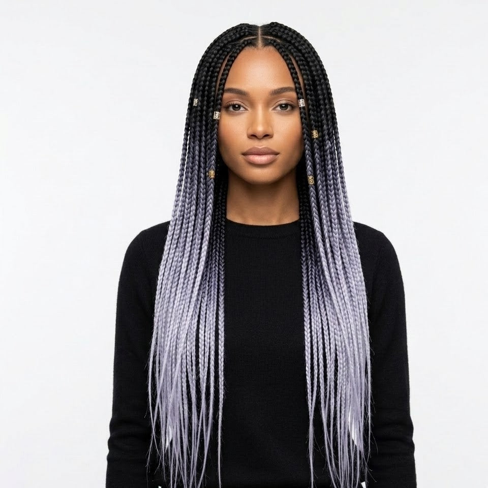 Trenza afro torcida de 24'' Negro con degradado gris, extensión de cabello sintético Kanekalon Jumbo para trenzar | Zebaish Wigs And Extensions