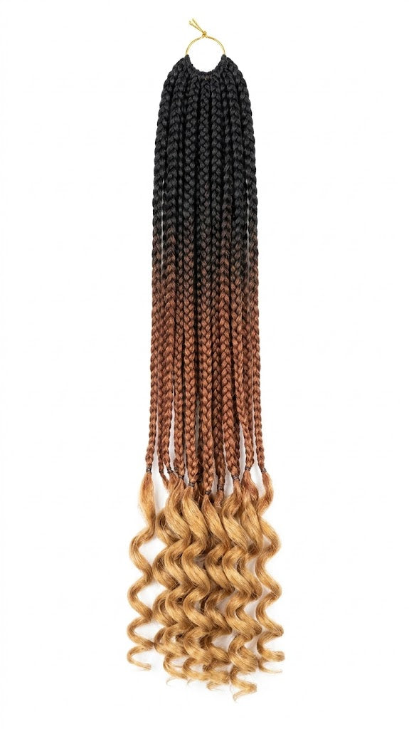 24" Trenzas de Ganchillo Ombre Goddess Box con Pelo Ondulado y Rizos en las Puntas Pre-enganchadas para Extensiones de Cabello Sintético 3-Tonos Mixtos | Zebaish Wigs & Extensions