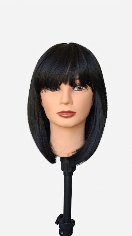 Peluca corta bob negra con flequillo | Peluca sintética recta sin pegamento de 14 pulgadas | Zebaish Wigs & Extension