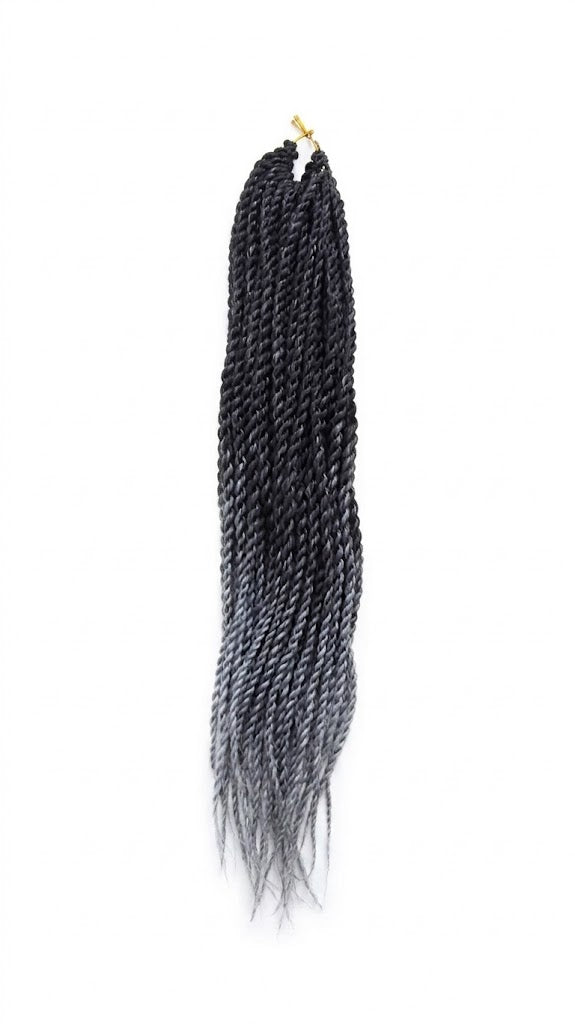 Cabello de ganchillo pre-bucle con cola de caballo en espiral, de negro a gris degradado con puntas rizadas | Pelucas y extensiones Zebaish
