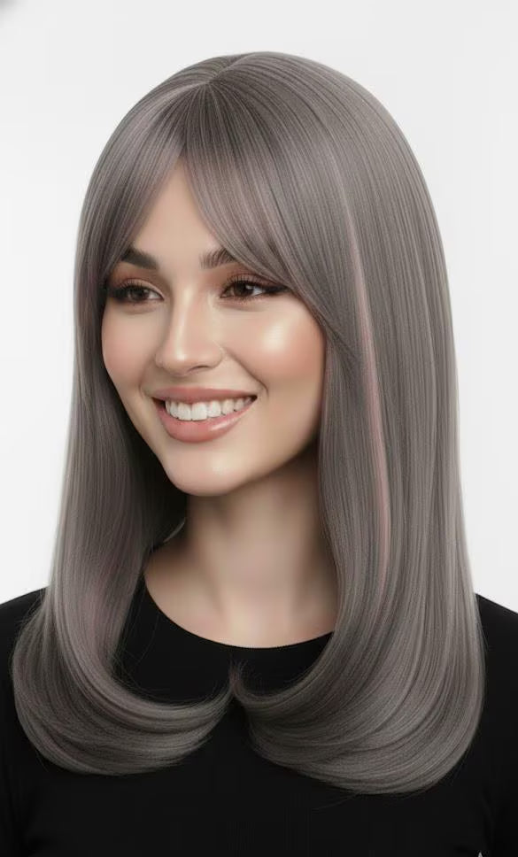 Platinum Blonde Wig with Dusty Pink Highlights 16" Long Synthetic Hair | Zebaish Wigs & Extensions