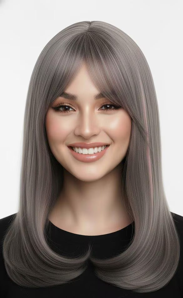 Platinum Blonde Wig with Dusty Pink Highlights 16" Long Synthetic Hair | Zebaish Wigs & Extensions