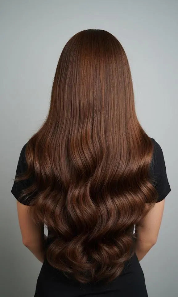 ChestNut With Dark Brown Highlights U Shape 7 Clips Extension 28" Long Synthetic Hair | Zebaish Wigs & Extension