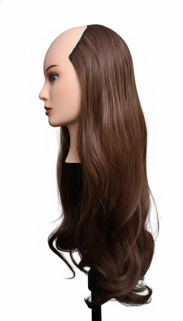 ChestNut With Dark Brown Highlights U Shape 7 Clips Extension 28" Long Synthetic Hair | Zebaish Wigs & Extension