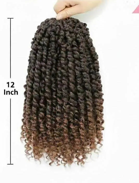 12" Ponytail Twist Crochet Hair Pre Looped Ombre Brown with Curly Ends | Zebaish Wigs And Extensions