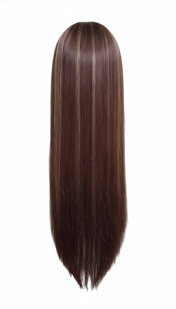 Peluca de encaje con raya fija de 30" de largo, cabello liso, con reflejos castaños a caramelo, para mujeres, cabello sintético | Zebaish Wigs & Extensions