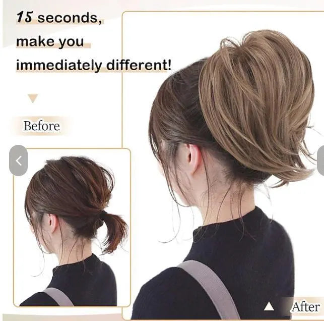 Moño Desordenado con Extensión de Pelo Rubio Ceniza, Moño de Fibra Sintética de 8 Pulgadas, Coletero con Volumen y Banda Elástica | Zebaish Wigs And Extension