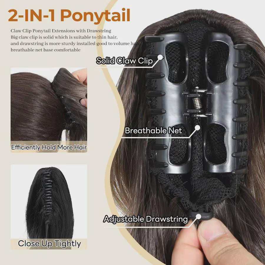 Extensión de cola de caballo 14" Ombré gris Ondas corporales largas para mujer | Zebaish Wigs And Extensions