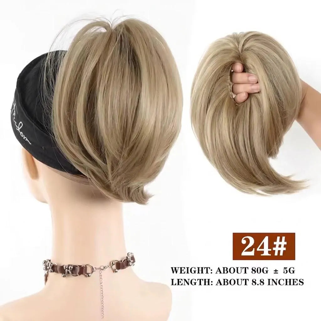Extensiones de cabello sintético tipo moño desordenado de color rubio cenizo de 8 pulgadas, tipo moño, scrunchie con banda elástica | Zebaish Wigs And Extensions