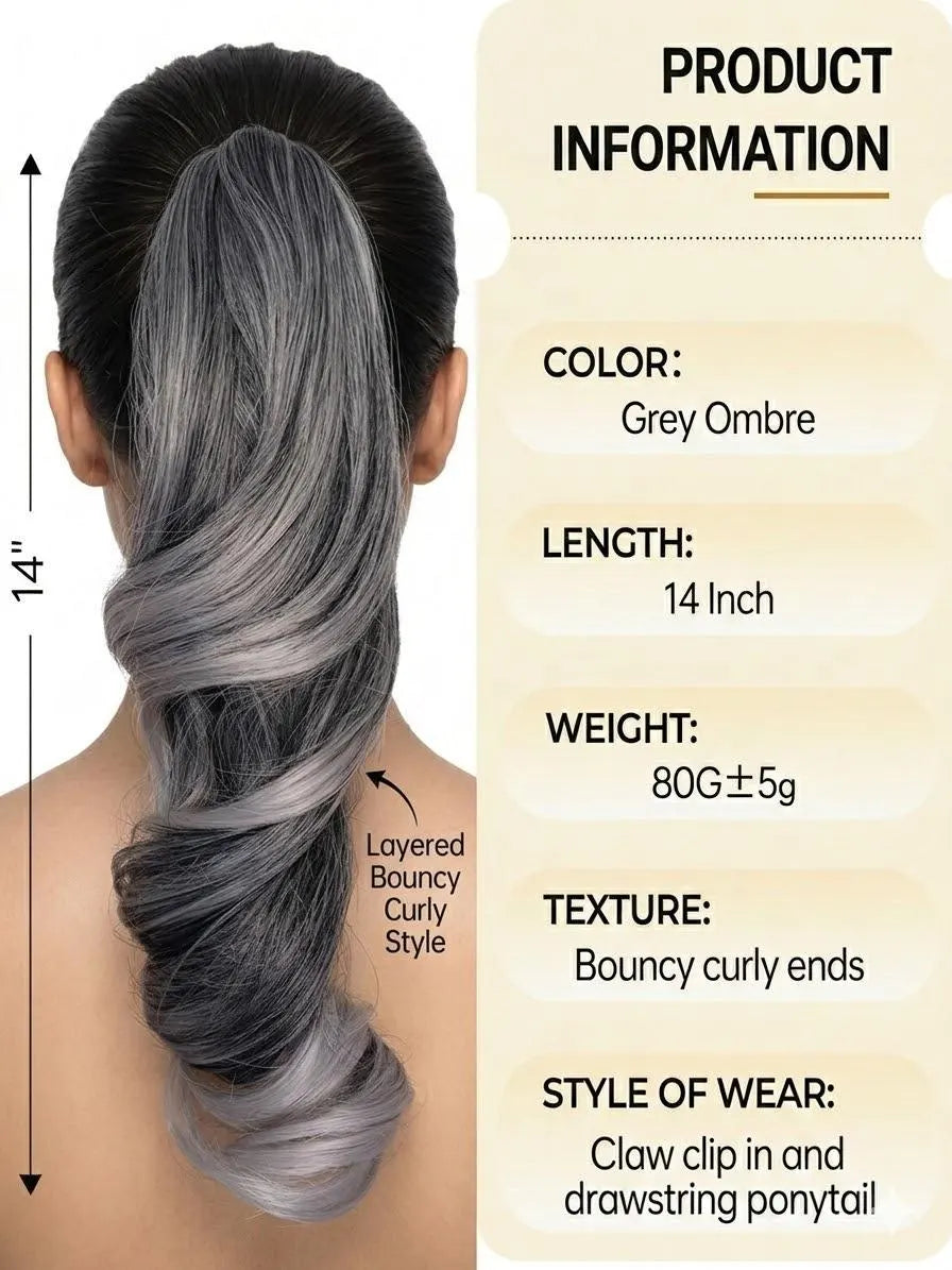 Extensión de cola de caballo 14" Ombré gris Ondas corporales largas para mujer | Zebaish Wigs And Extensions