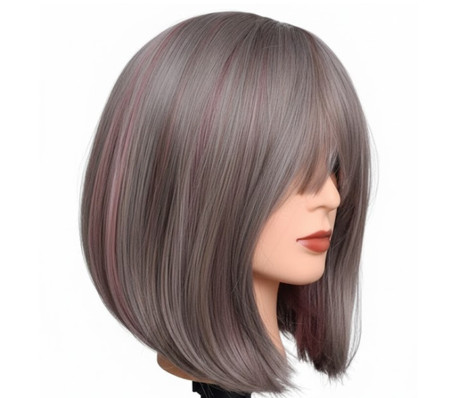 Platinum Blonde Wig with Dusty Pink Highlights 12" Long Synthetic Hair | Zebaish Wigs & Extensions