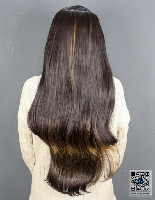 Long U Shape Golden Highlights Extension | Zebaish Wigs & Extensions